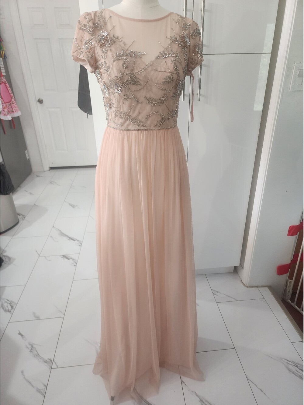 Adrianna Papell Blush Pink Embellished Evening Gown Size 4
